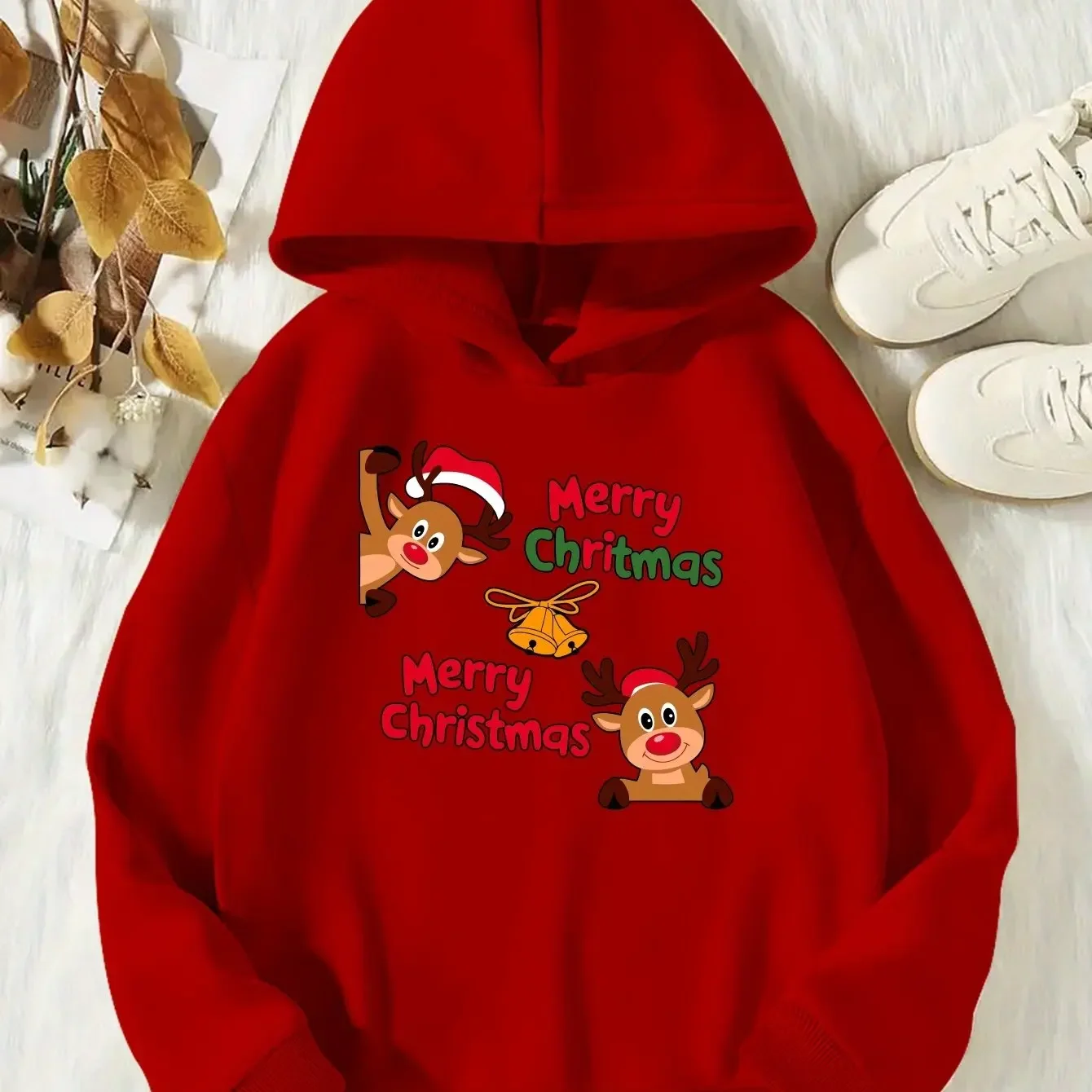 Merry Christmas, children's casual long sleeved hoodie, autumn and winter sports outdoor warm top