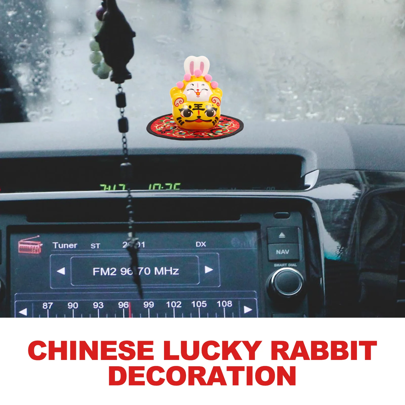 

1Set Ceramic Rabbit Year Mascot Bunny Craft Decoration Desktop Car Dashboard Lucky Ornament 2023 New Year Decor