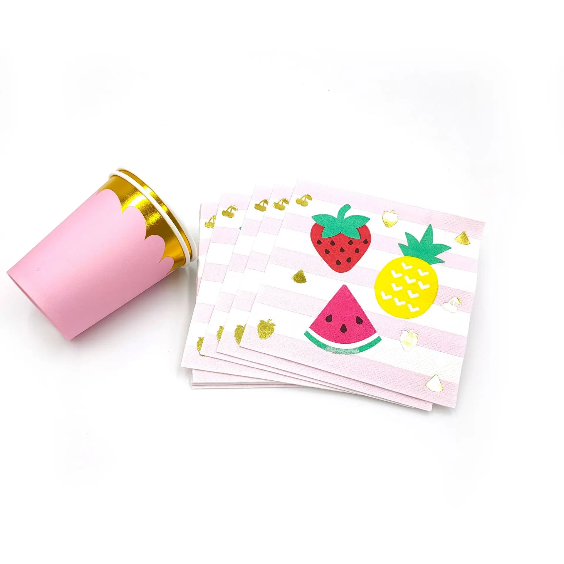 Colorful Hot Stamping Printed Napkins, Strawberry, Pineapple, Watermelon Design, Decorative Folded Napkins, 100Pcs