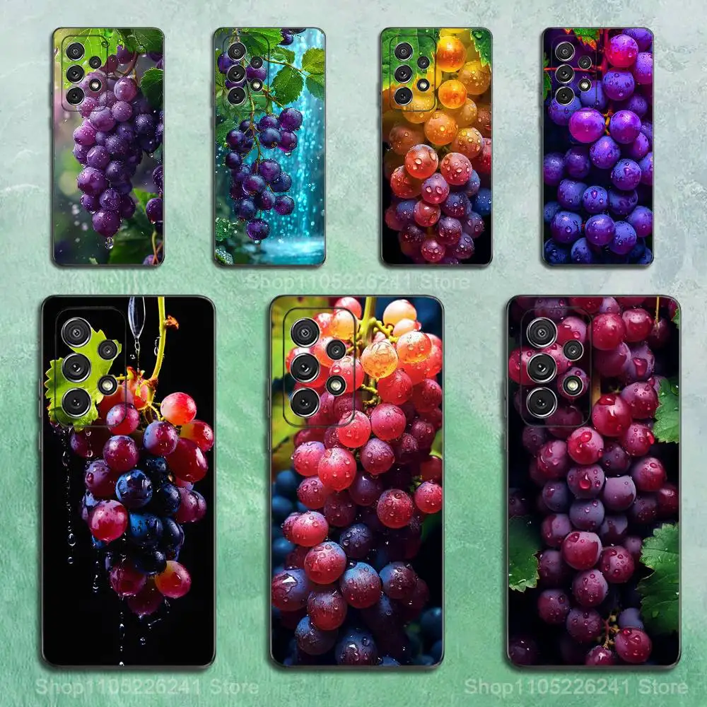 Uvas de frutas de arte púrpura para Samsung S9,S10,S20,S10,S21,S25,S24,S23,Ultra,FE,Plus,Lite, funda negra de silicona suave