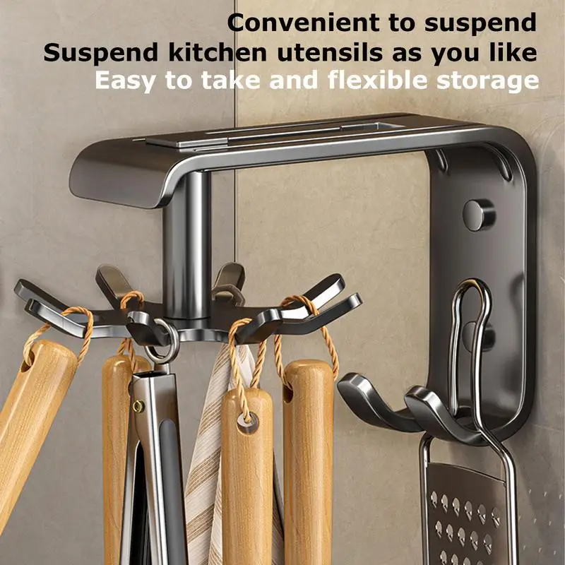 Rotating Kitchen Utility Hooks Self-Adhesive Space Saving No Drill Stick-On Hook Wall Mount Hanger With Hooks Kitchen Utensil