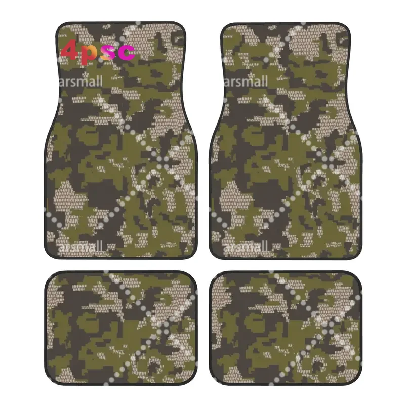 4PCS Crystal Velvet Car Floor Mats Wicked Camo Verde Camouflage Anti Slip Car Protection Universal Auto Front And Rear Foot Mats