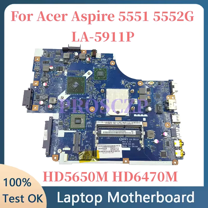 

Материнская плата для ноутбука Acer Aspire 5551G 5552G NEW75 LA-5911P с HD5650M HD6470M HD7400M 512M/1 ГБ графического процессора MBPUU02001 MB.WVE02.001