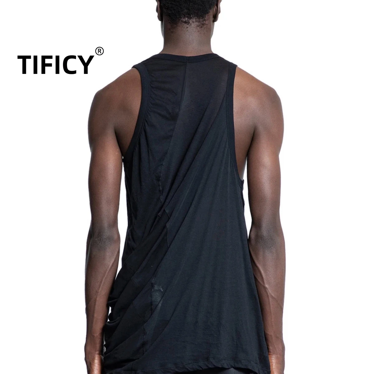 High Street Dark Ro High Street Tanks Tees Tops Men's  Asymmetric Drop Tank Versatile High Street Dark Style Tank