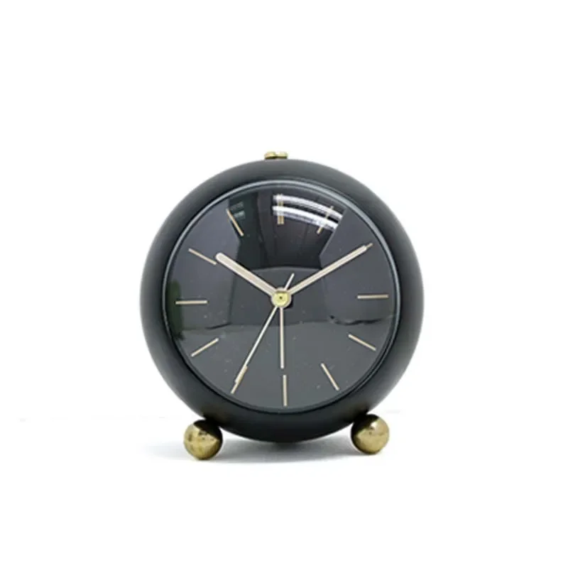 New European-style desktop metal alarm clock, simple and creative clock, silent night light, electronic table clock