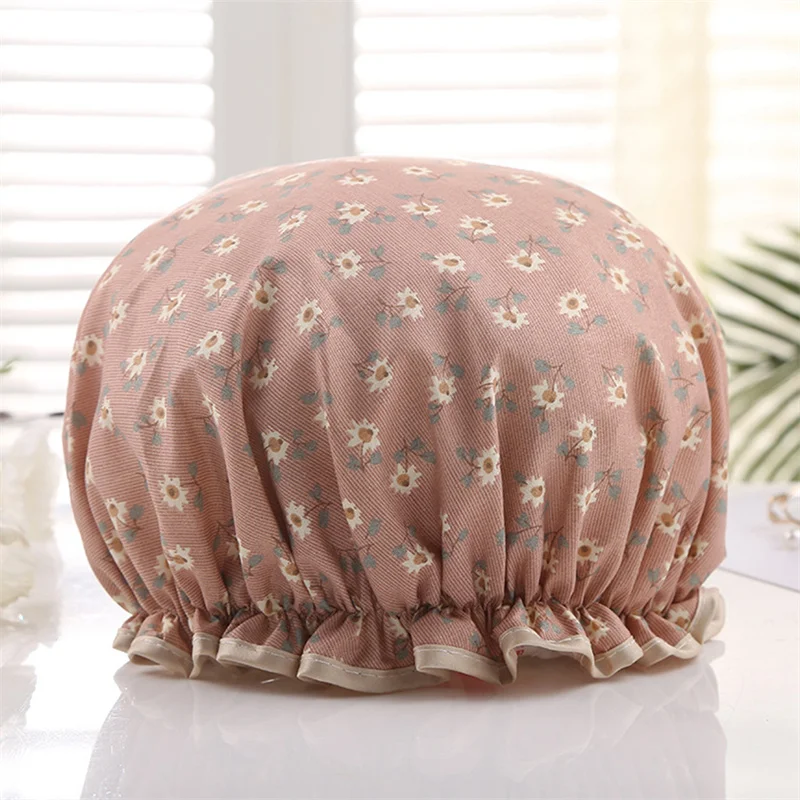 Double Shower Caps Waterproof Hair Caps Cartoon Printing Silk Shampoo Cap Pvcpe Shower Cap Bath Shower Cap Female Models
