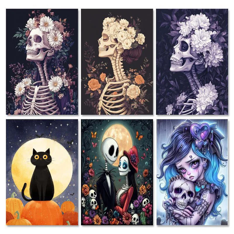 

Nabi Halloween Diamond Painting Kit Witch Skull 5D DIY Diamond Embroidery Cross Embroidery Handmade Art Gift Home Decoration