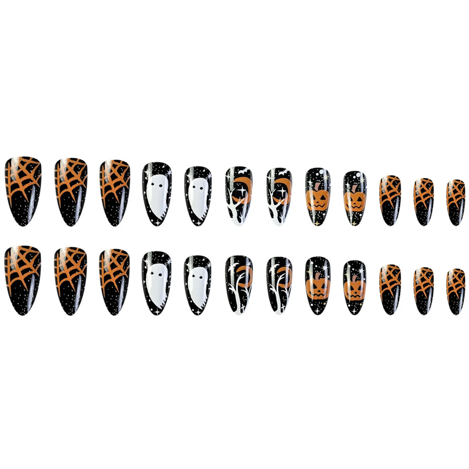 Halloween Theme Black Pointed Head Fake Nails Long Lasting Safe Material Waterproof False Nails for Stage Performance Wear