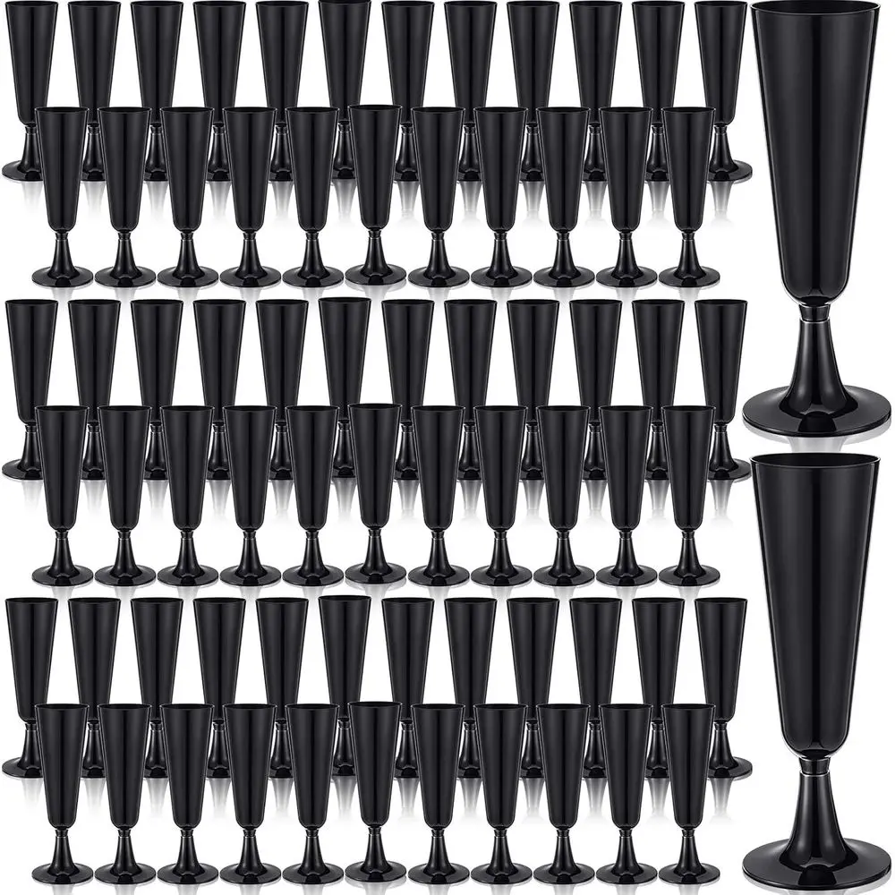 

100 Pack Black Champagne Flutes Bulk Plastic Disposable Glasses 5.5 oz Mimosa Cups Wedding Cocktail Cups for Engagement Birthday