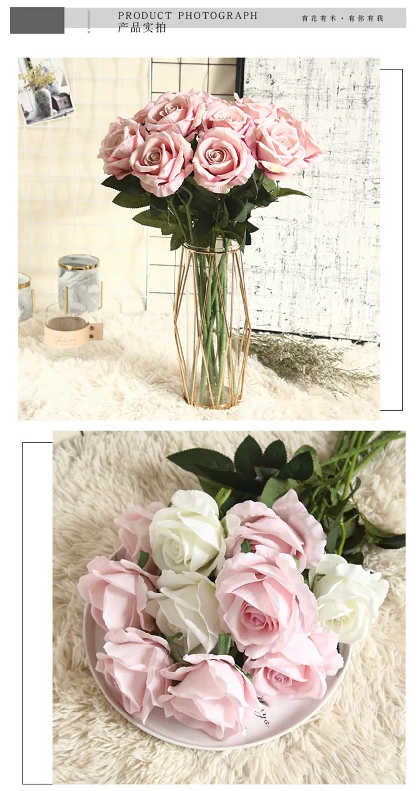 10 Stück Seiden-Kunstblumen Rosen Weihnachtsstrauß Heimdekoration Hochzeitskranz Brautaccessoires Sonderangebot Outdoor DIY Geschenk – Detail 4