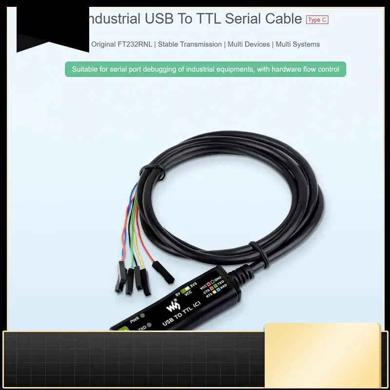 

Waveshare промышленный USB-TTL (C) 6-контактный последовательный модуль, кабель FT232RNL для Raspberry Pi 5, модуль отладки последовательного порта, Durable-N