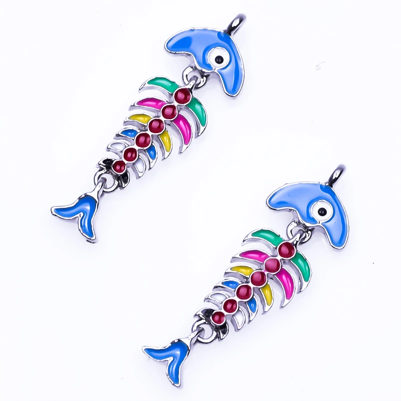 20Pcs/Lot Enamel Personalized Fishbone Dangle Charms Jewlry Wholesale Diy Marine Life Sea Animal Pendant Necklaces Bracelet Bulk