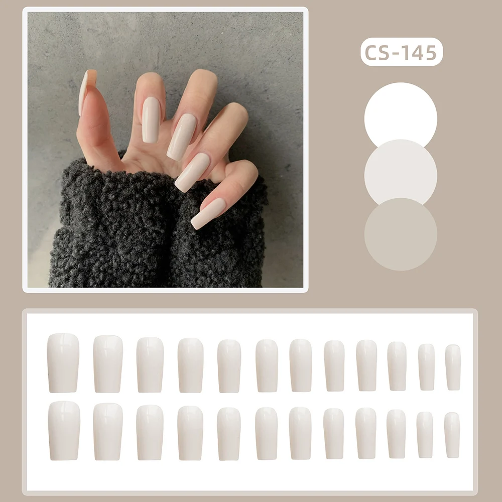 Solid White Square Head False Nail Easy to Apply Simple to Peel off Nails For Female Friends