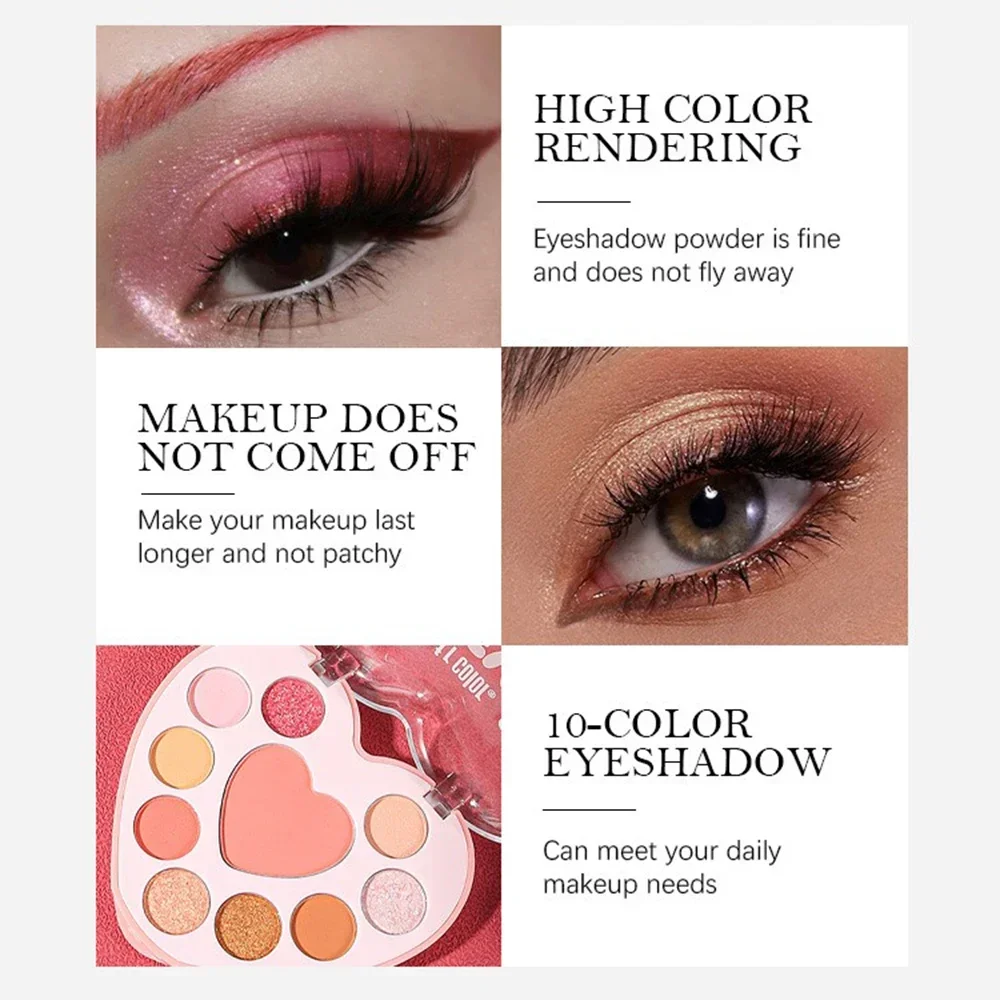 Love Heart Matte Eyeshadow Blush Highlight  3 in 1 Earth Tones Trio - Soft Matte All-in-One Makeup Set for Natural Look