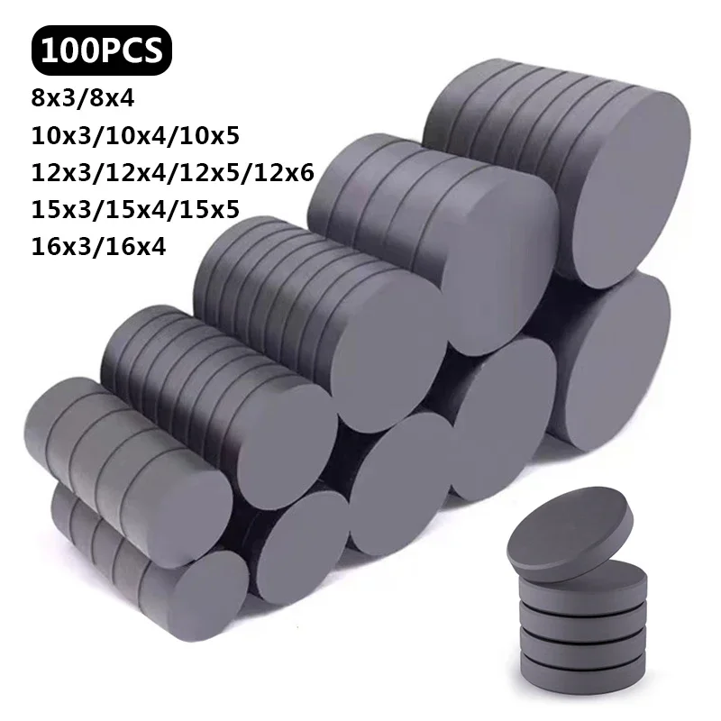Imán súper fuerte de 16x4mm, imán negro redondo de 16x4mm, imán magnético de ferrita para nevera, 8mm, 10mm, 12mm, 15mm y 16mm