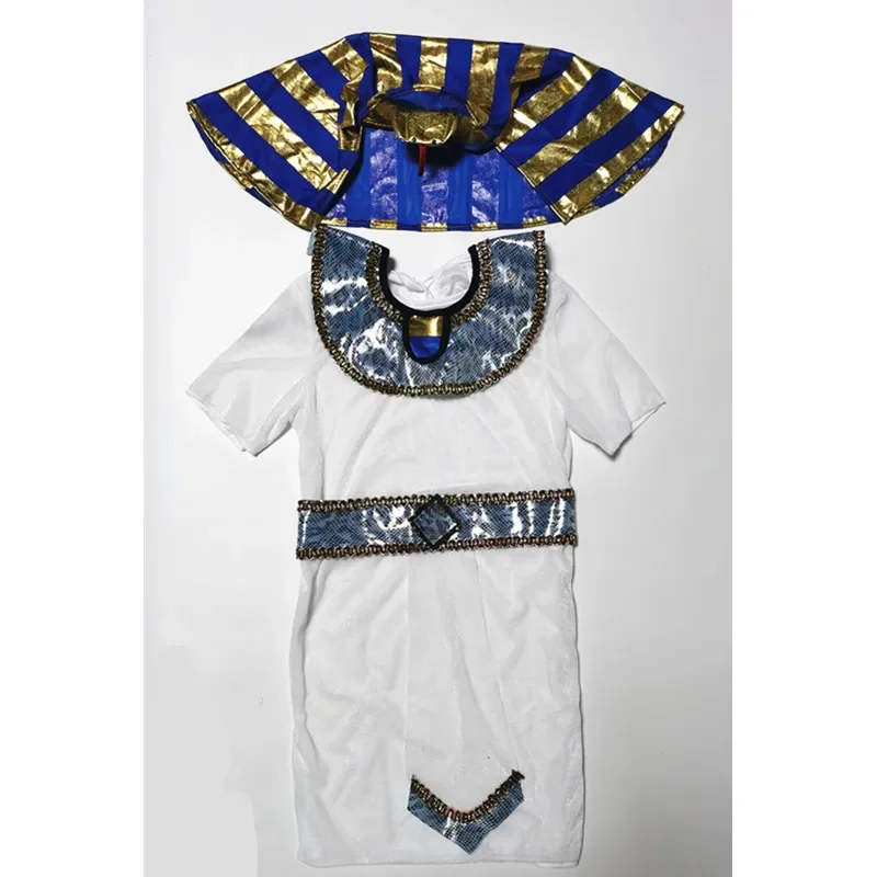 زي تنكري كليوباترا للفرعون المصري للفتيات ، زي أميرة أبيض للأطفال ، فستان حفلات عائلية للكبار