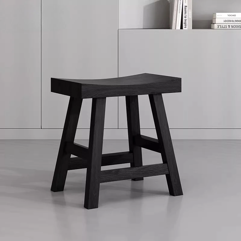 Wabi-Sabi Solid Wood Black Dining Chair Living Room Low Stool Minimalist Home Wooden Seat