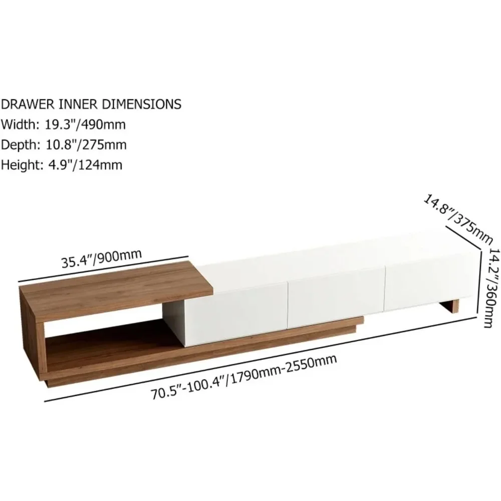 حامل تلفزيون حديث خزانة منتصف القرن طاولة القهوة وحامل تلفزيون مجموعة من 2 مركز ترفيه قابل للتمديد لغرفة المعيشة #3