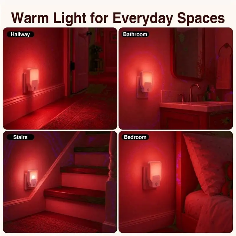 ABZW Plug-In LED Night Lamp 670Nm Deep Red Light, 2 Pack, For Breastfeeding, PIR Motion Sensor EU Plug Bedside