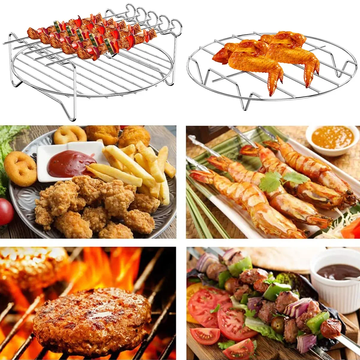 Air Fryer Stainless Steel Rack Tray&Steaming Racks Air Fryer Tools Baking Pan BBQ Gril Baking Cooker Accessories Cooking Tools