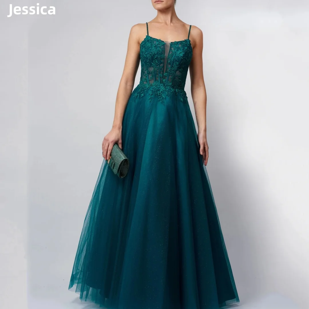 Jessica Green Wedding Dress Embroidered Sequin Princess Prom Dresses Fluffy Tulle Layering Sexy BacklessBespoke Occasion Dresses