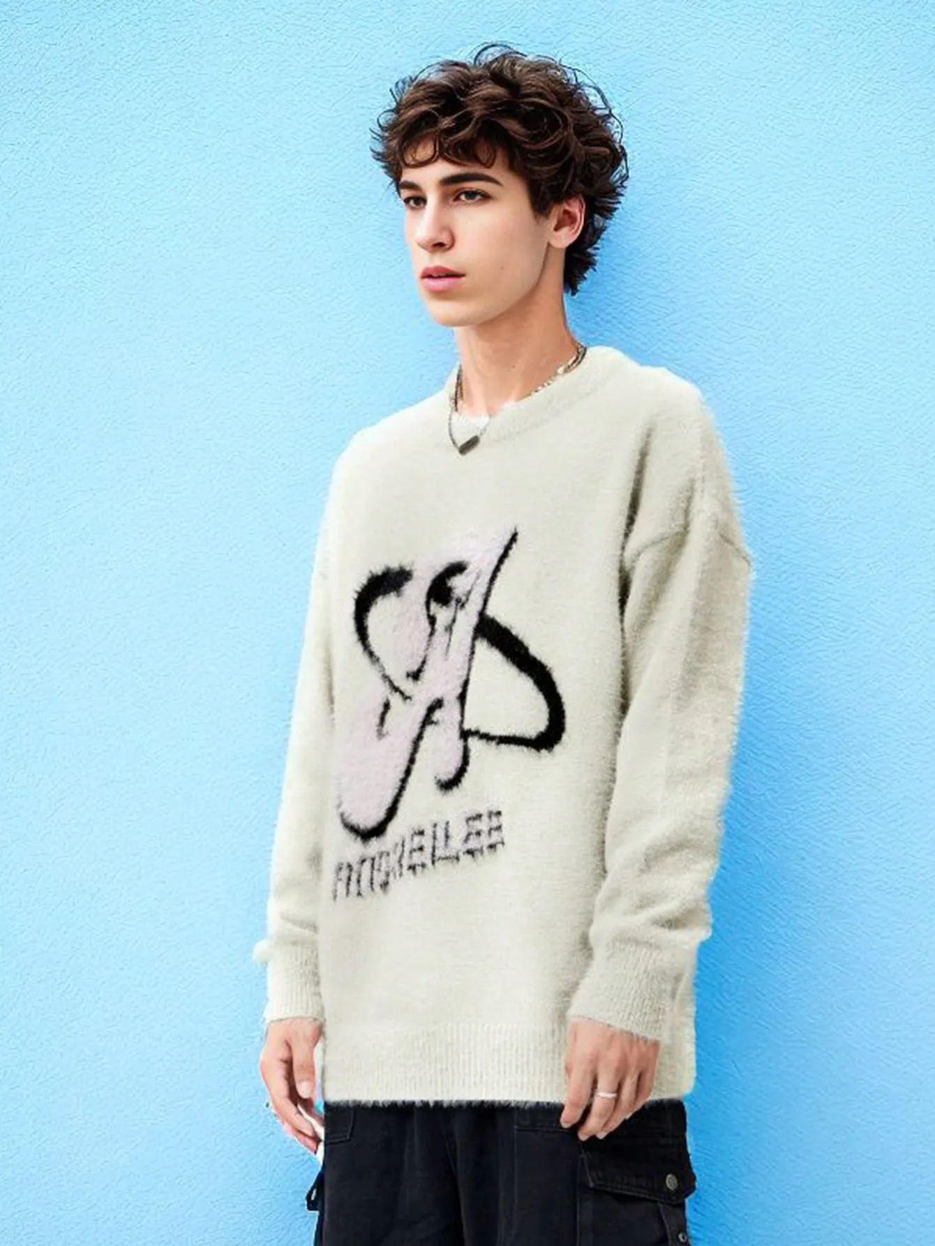Men's Letter Pattern Crew Neck Sweater