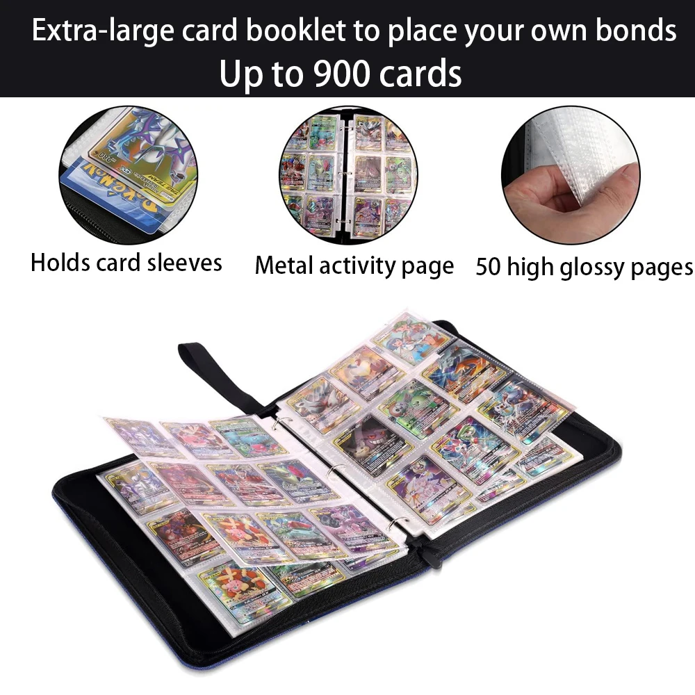 PTCG Transaction Card Binder 9 Pocket Holds 900 Cards Premium PU cover Zip binder for Game Cards & Sports Cards Holiday Gifts