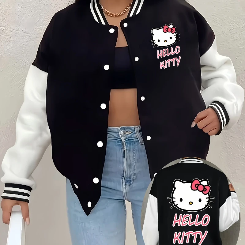 

Disney Hello Kitty Letter Print Women's Baseball Uniform Women's Jacket Autumn and Winter New Men and Women Couples Streetwear