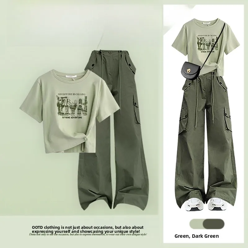 

Summer 2026 College Style Short Sleeve Set Beautiful Two Piece Lazy Style Slimming Workwear Pants Perfect Women's plus Size O...