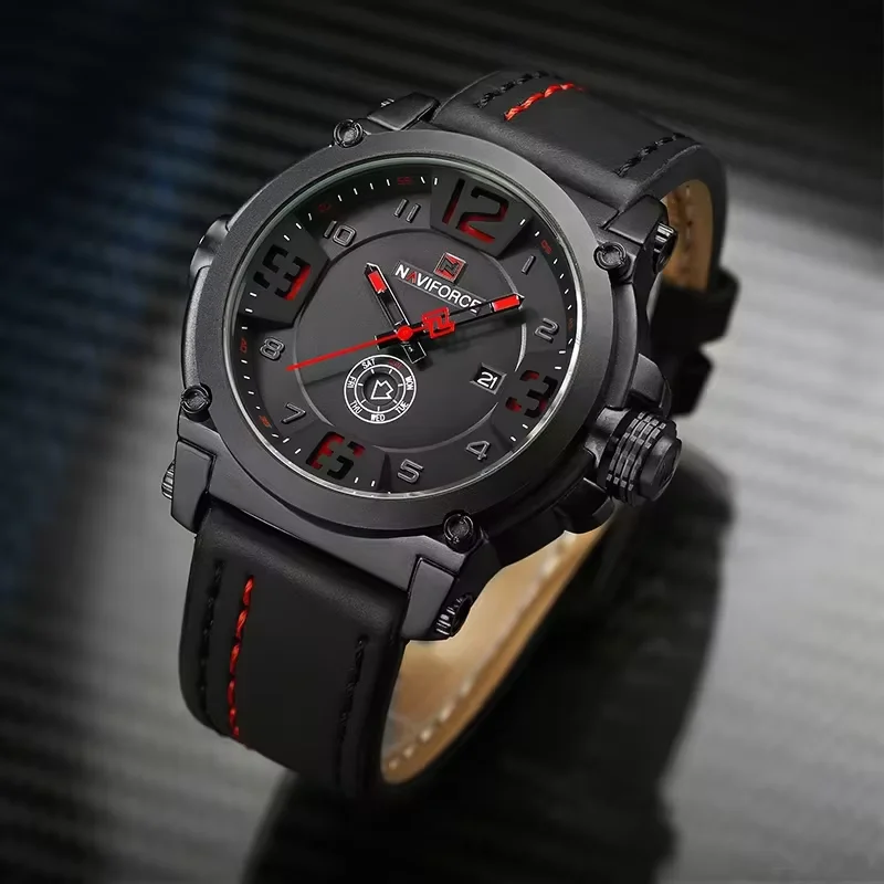 Naviforce relógios masculinos marca superior de luxo esportes relógio quartzo pulseira couro relógio masculino à prova dwaterproof água relógio