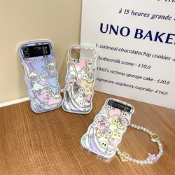 Korean Cute Moon Star Phone Case For Samsung Galaxy Z Flip 6 5 4 3 5G Cover With Chain Kawaii Cases For Flip4 Flip5 Flip6 5G