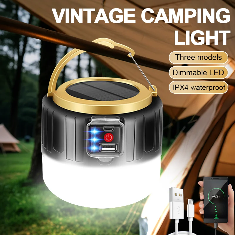 

Solar LED Camping Light Outdoor Waterproof Emergency Lights USB Rechargeable Tent Lamp Portable Lanterns Energy Saving Bulb