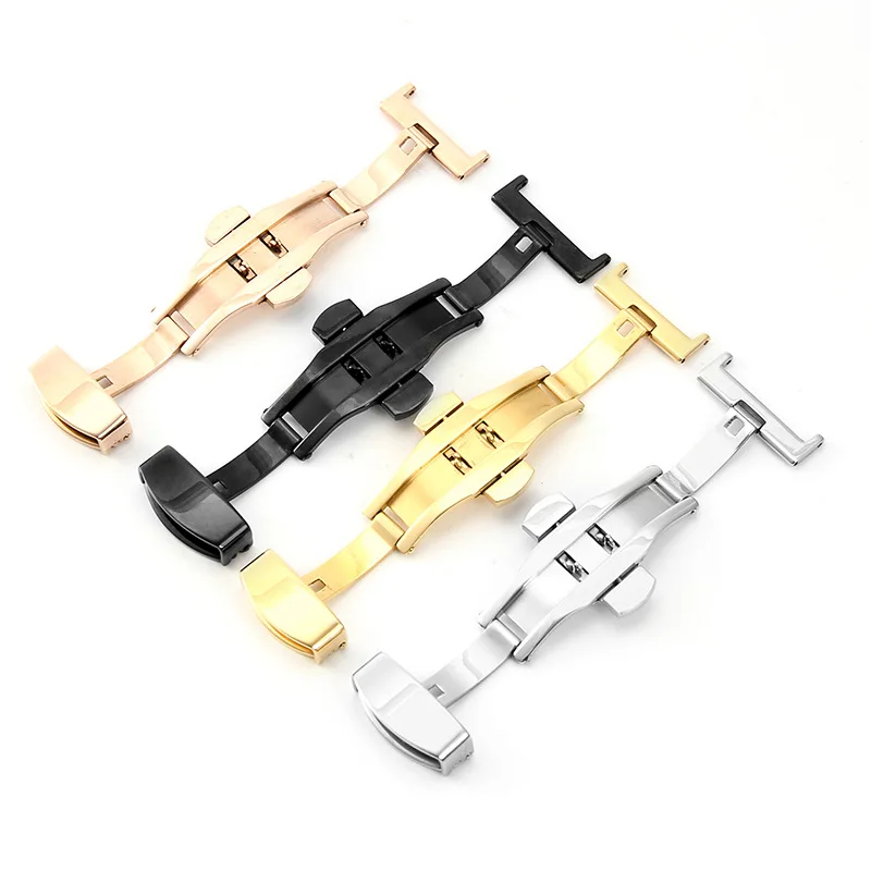 14mm 16mm 18mm 20mm 22mm Acciaio inossidabile Doppia pressione Farfalla Orologio Fibbia Orologio pieghevole in metallo Chiusura Accessori di ricambio