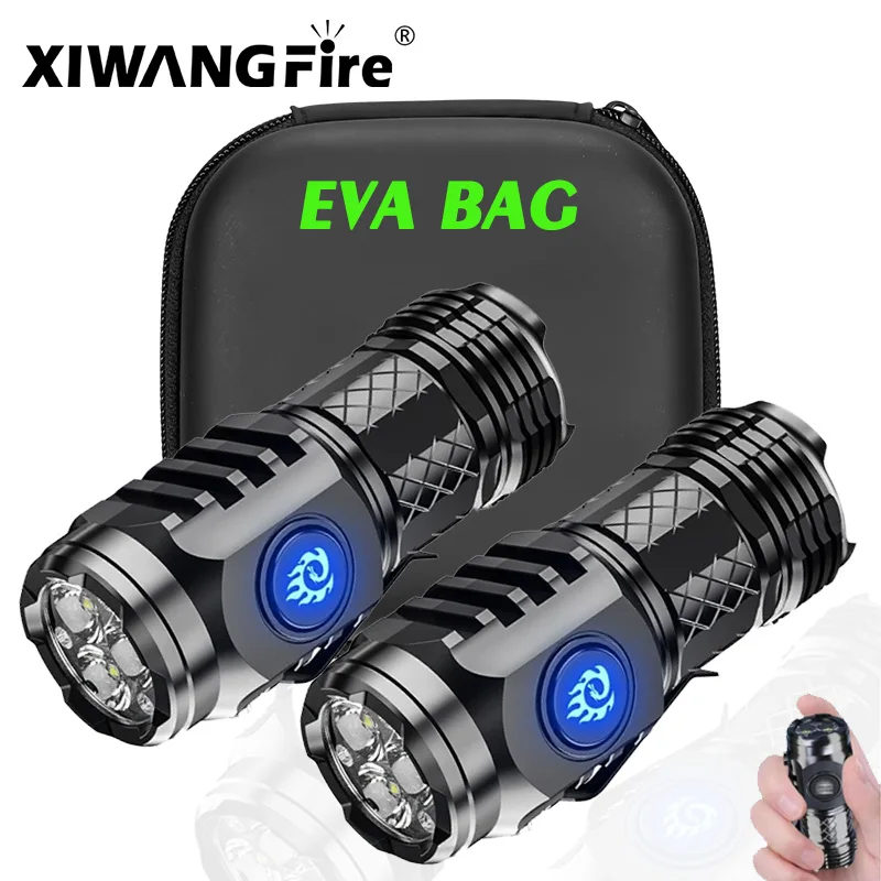 

High Power LED Flashlight 3-Led Mini Flashlight USB Rechargeable Clip-on Torch Light Outdoor Emergency Work Lights for Hiking