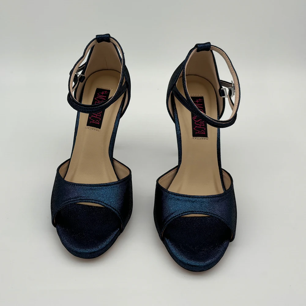 

Dark Blue Leather Argentina Tango Shoes Leather Hard Sole 7.5cm 9cm Heel Party Shoes Shipping Free Flamico Shoes