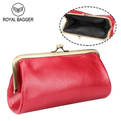 Royal Bagger Elegant Clutch Bags for Women Genuine Cow Leather Handbag Vintage Money Clip Purse Evening Bag with Kiss Lock 1492