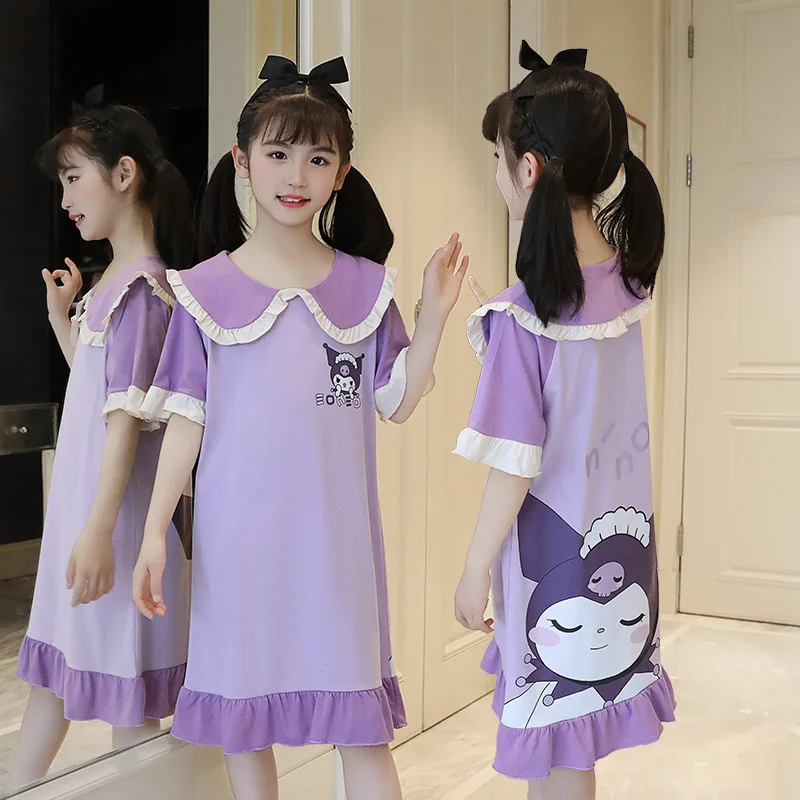 Vestido con estampado de Kuromi para niña, ropa de casa con bonito patrón de dibujos animados, transpirable, de algodón