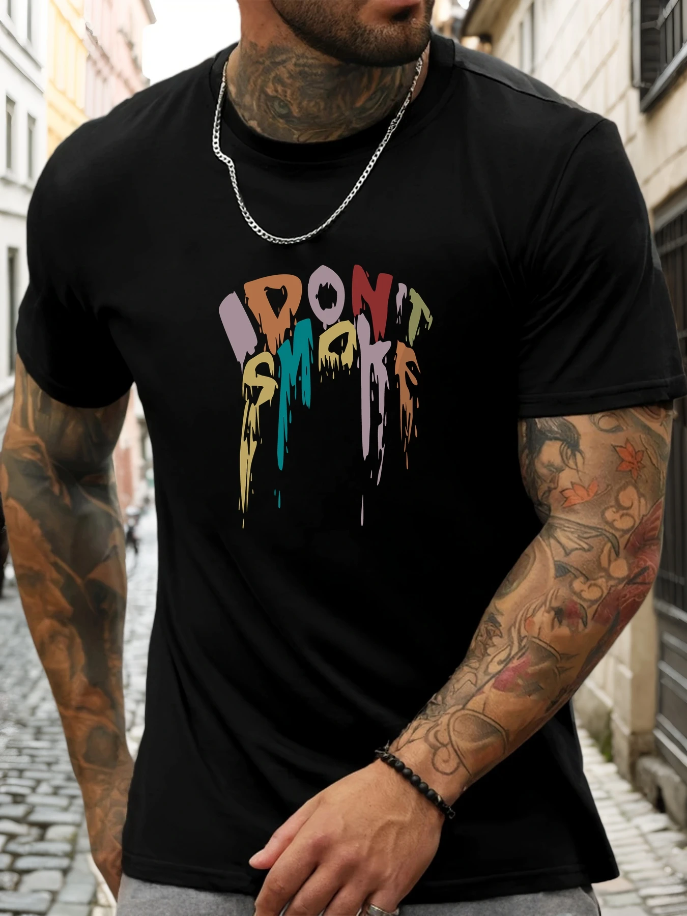 

Men's Summer 100% Cotton Soft Breathable Round Neck Short Sleeve T-Shirt Colorful Dripping I DON'T SMOKE Print Casual Daily