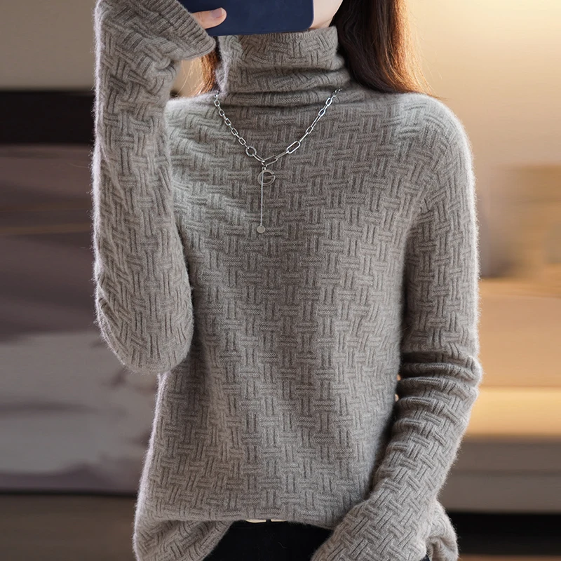 

Tailor Sheep Women Pure Merino Wool Winter Thick Sweaters Turtleneck Knitted Pullovers Fashion Long Sleeve Jumper