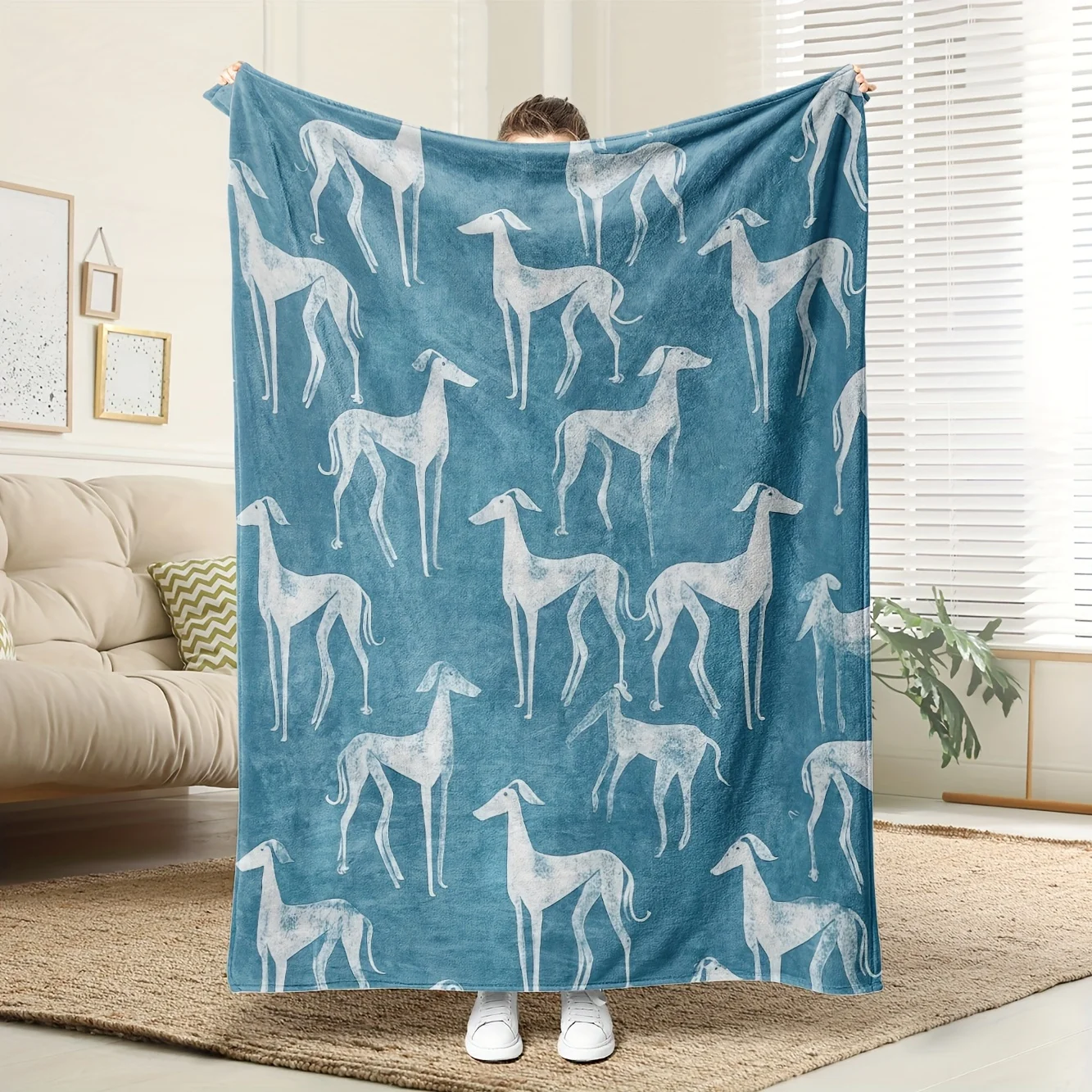 

Уютный серо-голубой фланелевый плед с рисунком собак, с мягкой цифровой печатью высокой четкости, идеально подходит для охлаждения.