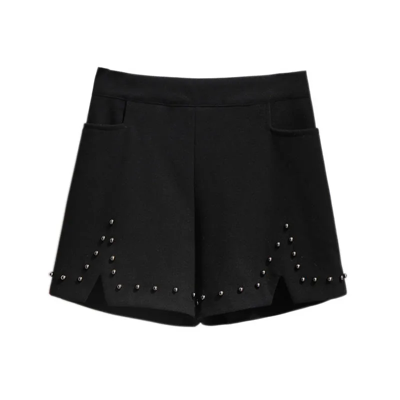 150kg mais tamanho feminino primavera outono casual rebite split shorts solto a linha ampla perna calças preto quadril 154cm 5xl 6xl 7xl 8xl 9xl