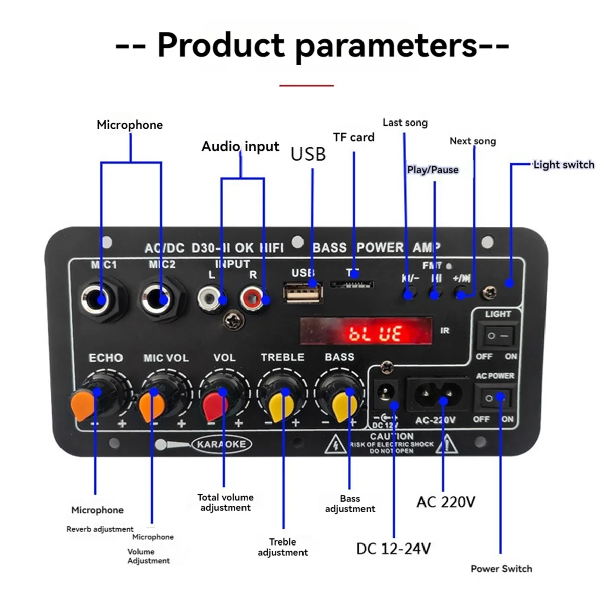 12 В цифровой Bluetooth усилитель плата сабвуфер двойной микрофон караоке усилитель динамик домашний кинотеатр американская вилка
