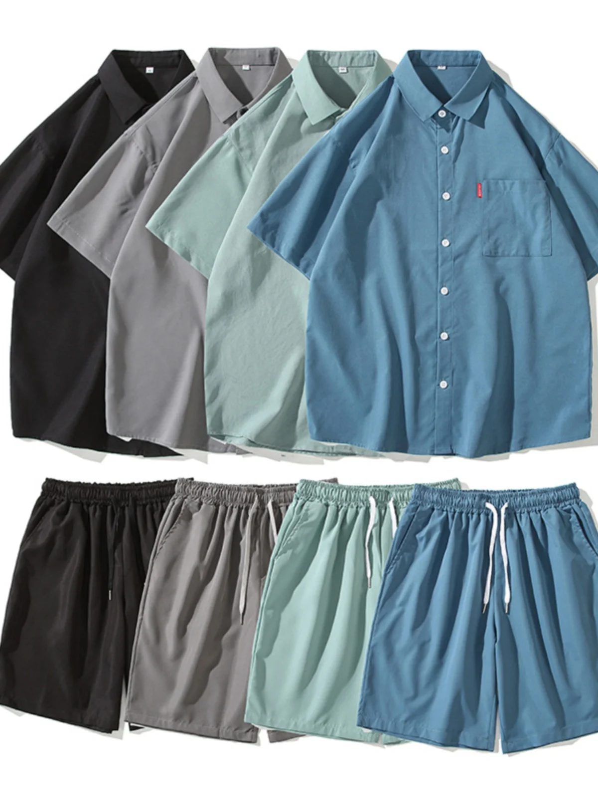 

Loose Men's ort Sve irt And orts Set Pure Color Japanese Sle Summer Casual Cotton Youth Faion Upper And Lower