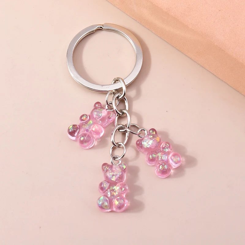 Cute Resin 3D Bear Keychain Charms Animal Keyrings Pendant for Women Girls Handbag Charms Car Keyholder DIY Jewelry Accessories