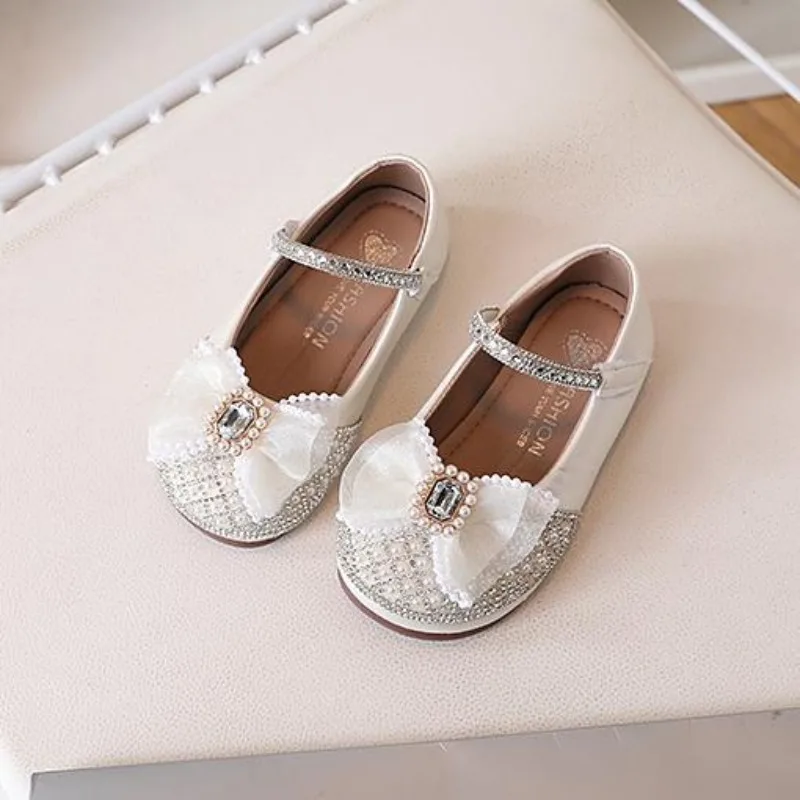 Chaussures de princesse pour filles, chaussures simples à paillettes avec nœud doux, à la mode, semelles souples, antidérapantes, robe de tempérament, 2025