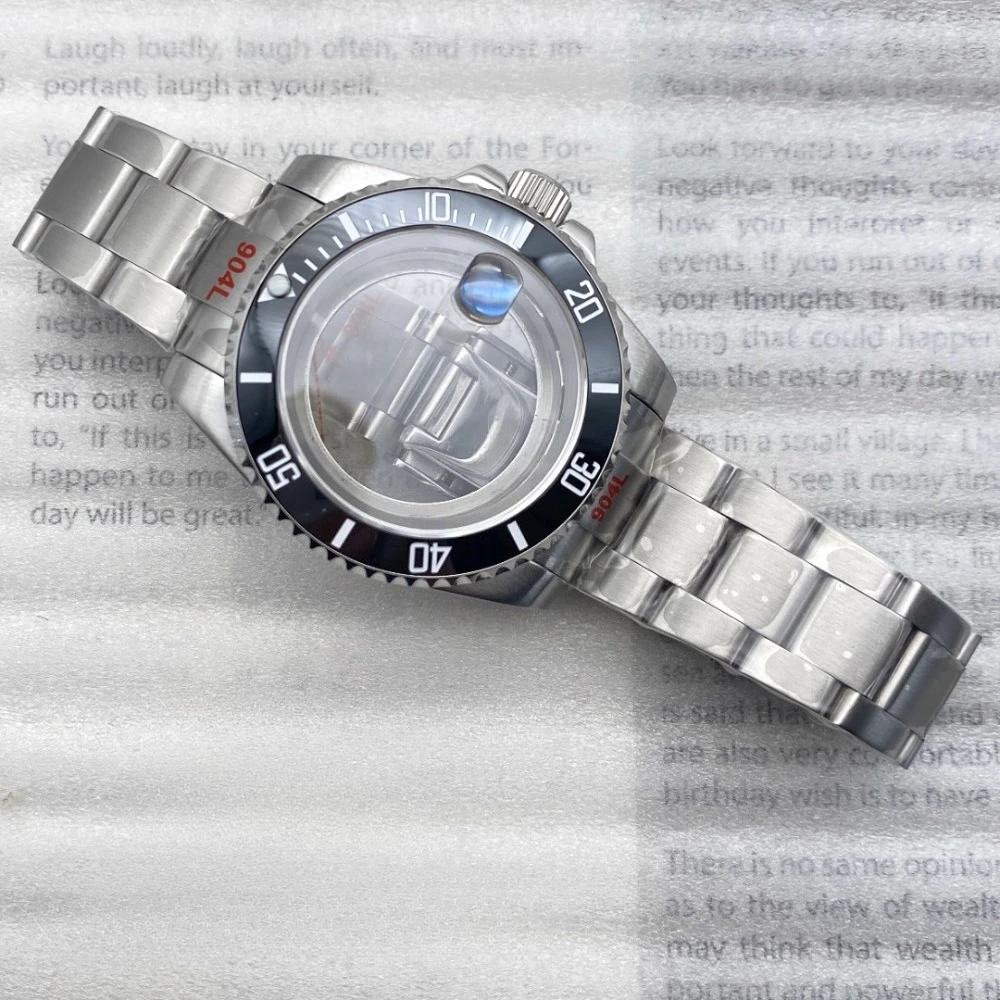 40mm NH35 Case Sapphire Glass 120 Click Stainless Steel Strap Transparent Bottom Parts Set for Seiko NH35 NH34 Movement SUB GMT