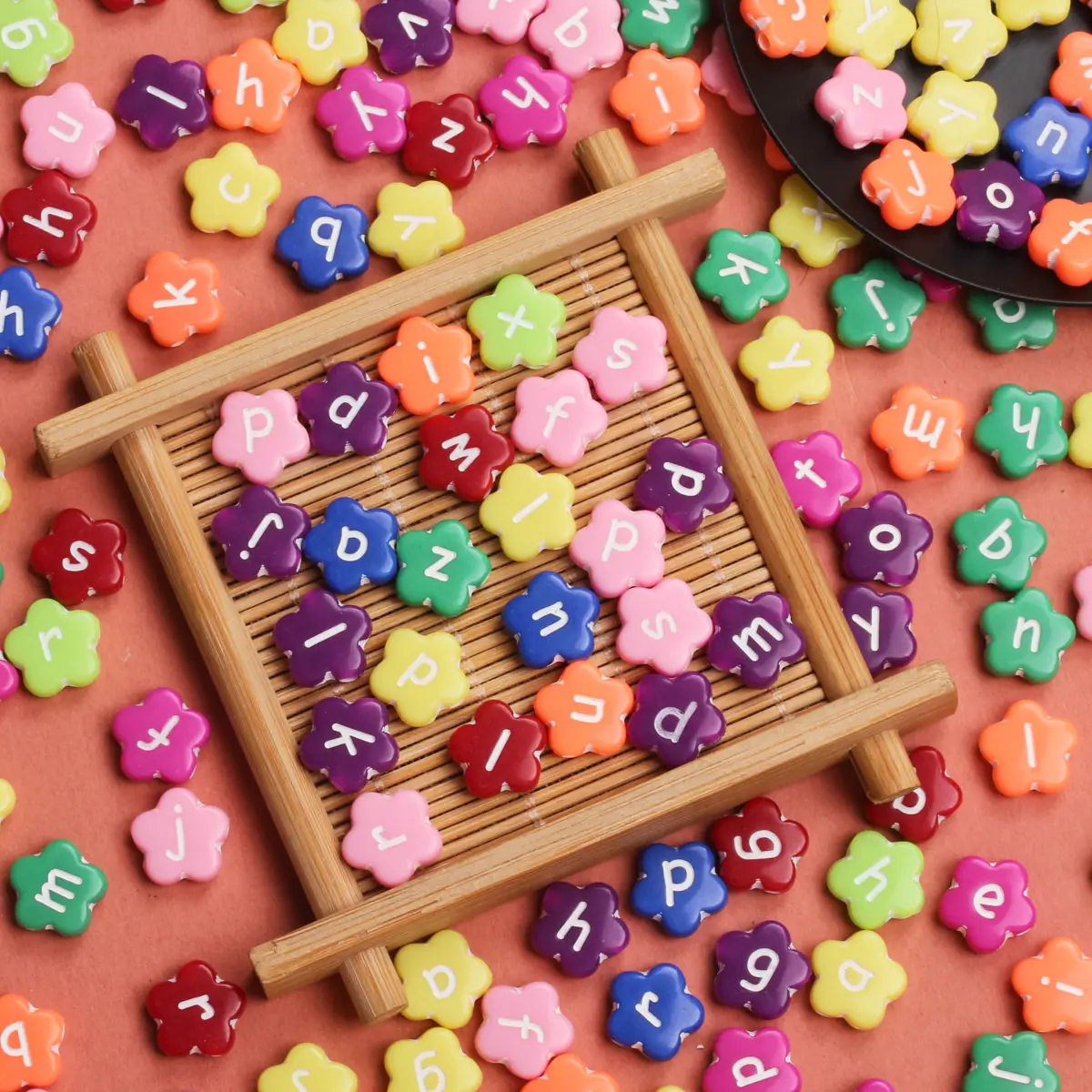 20Pcs 10.5mm Flower Shape Letter Beads Mix A-Z Alphabet Fashion Bracelet Accessories Necklace For Jewelry Making DIY Supplies