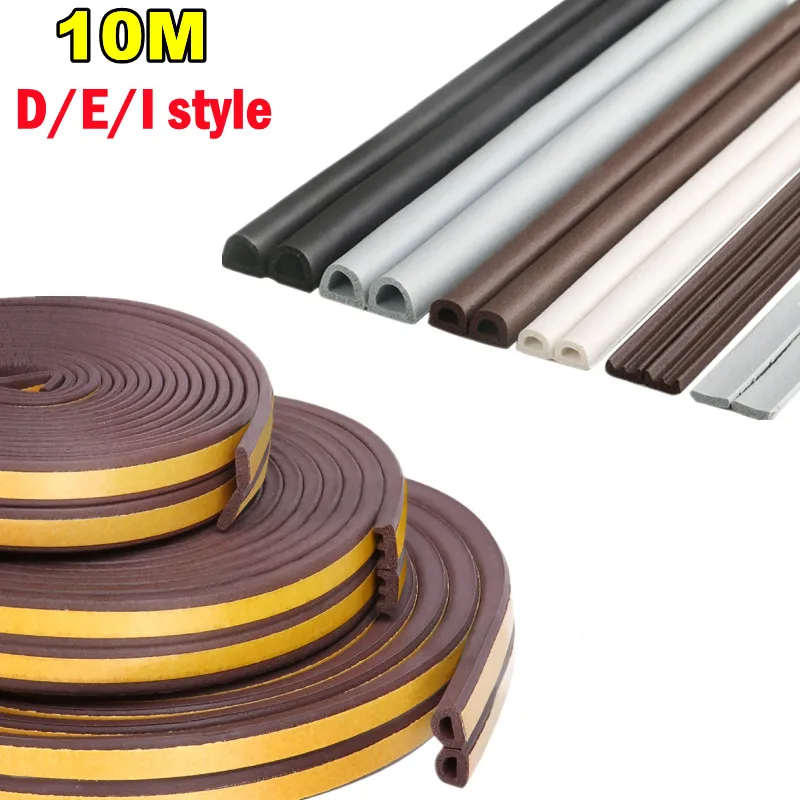 10M Window Weather Strip DIE Self-adhesive Acoustic Rubber Foam Seal Strip Tape Windproof Insulation Door Weatherstripping