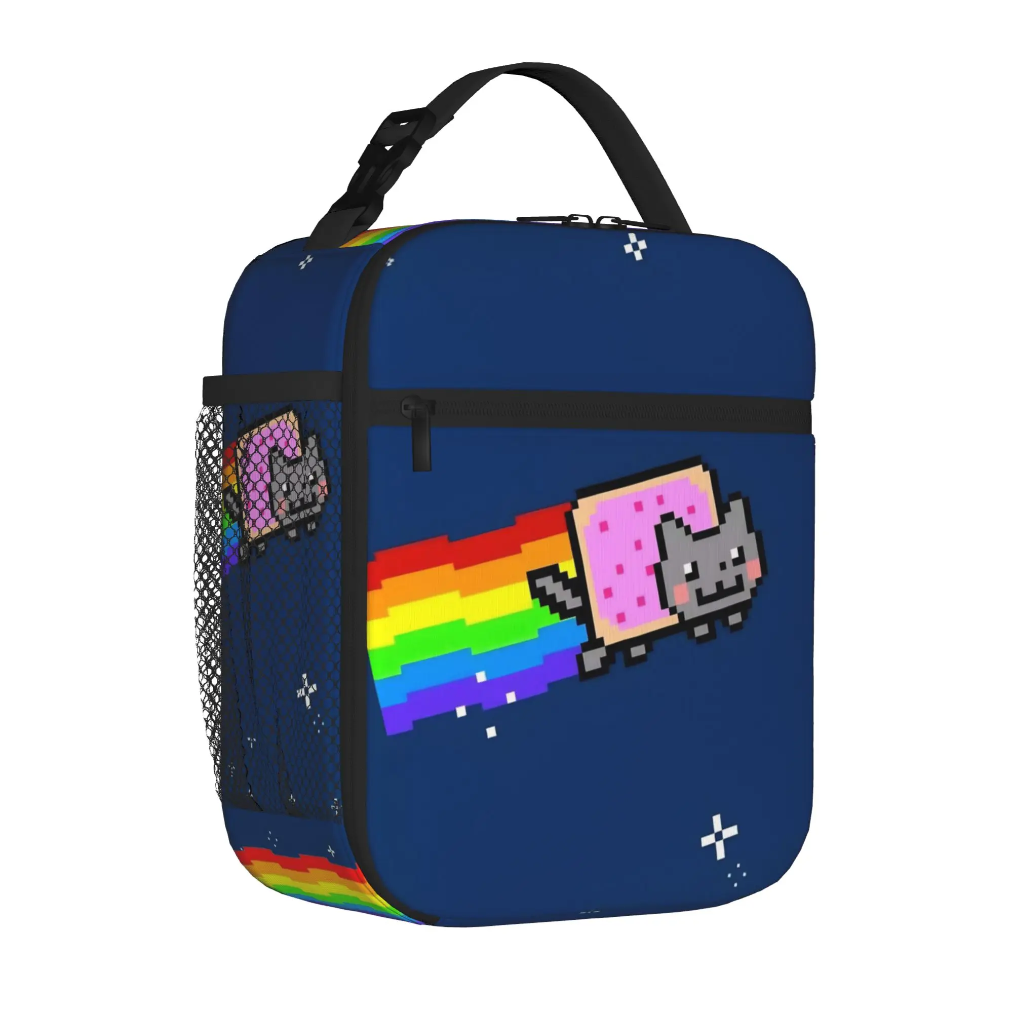 Nyan-Cats Rainbow Funny Game Tote Insulated Lunch Bag Internet Meme Handheld Food Bag Reusable Thermal Cooler Washable Bento Box