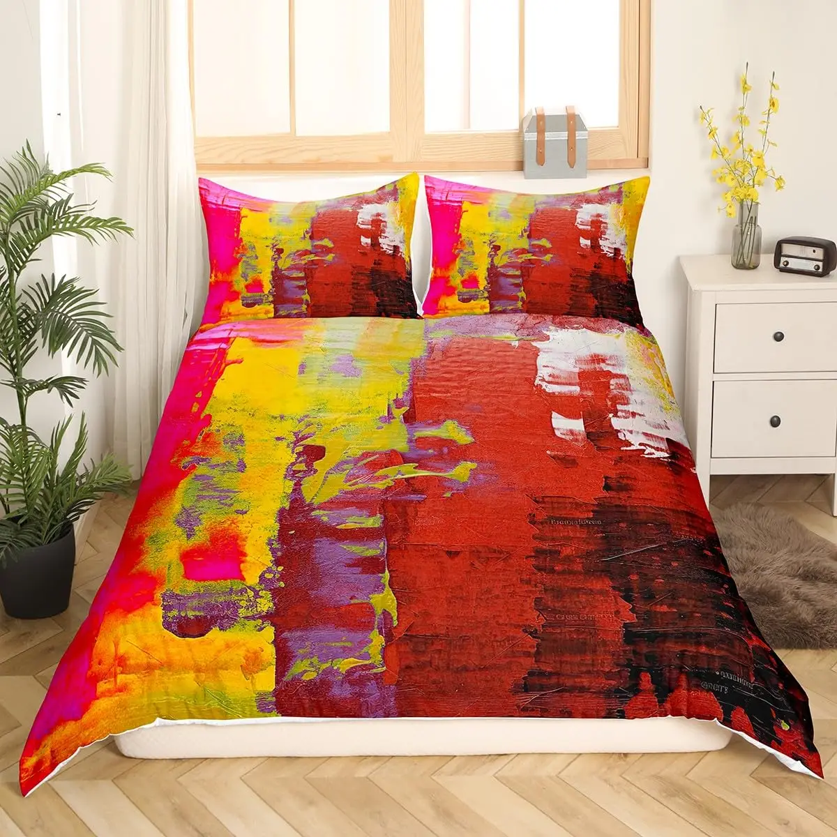 Abstract Tie Dye Duvet Cover Red Green Yellow Bedding Set Teens Adult Watercolor Comforter Cover Multicolor Graffiti Quilt Cover